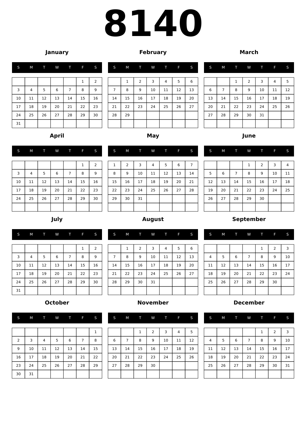 Printable 8140 Calendars