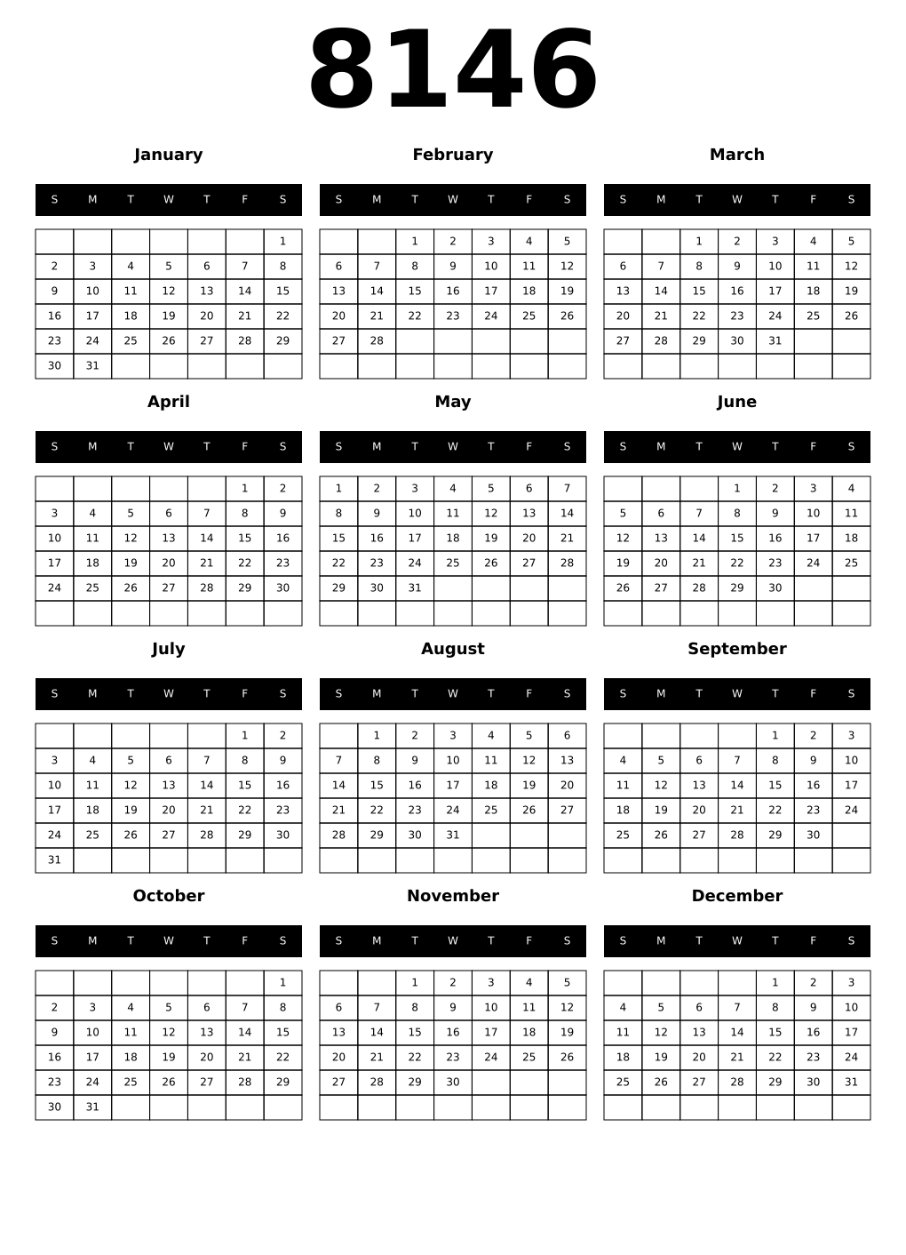 Printable 8146 Calendars