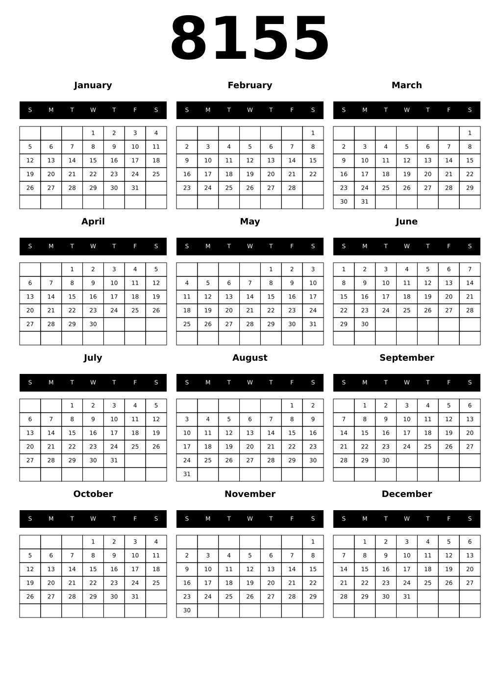 Printable 8155 Calendars