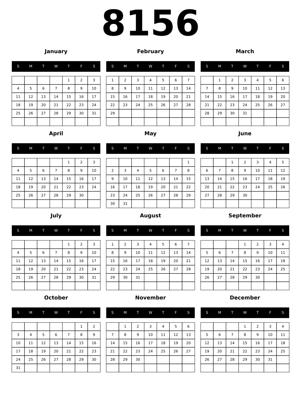 Printable 8156 Calendars