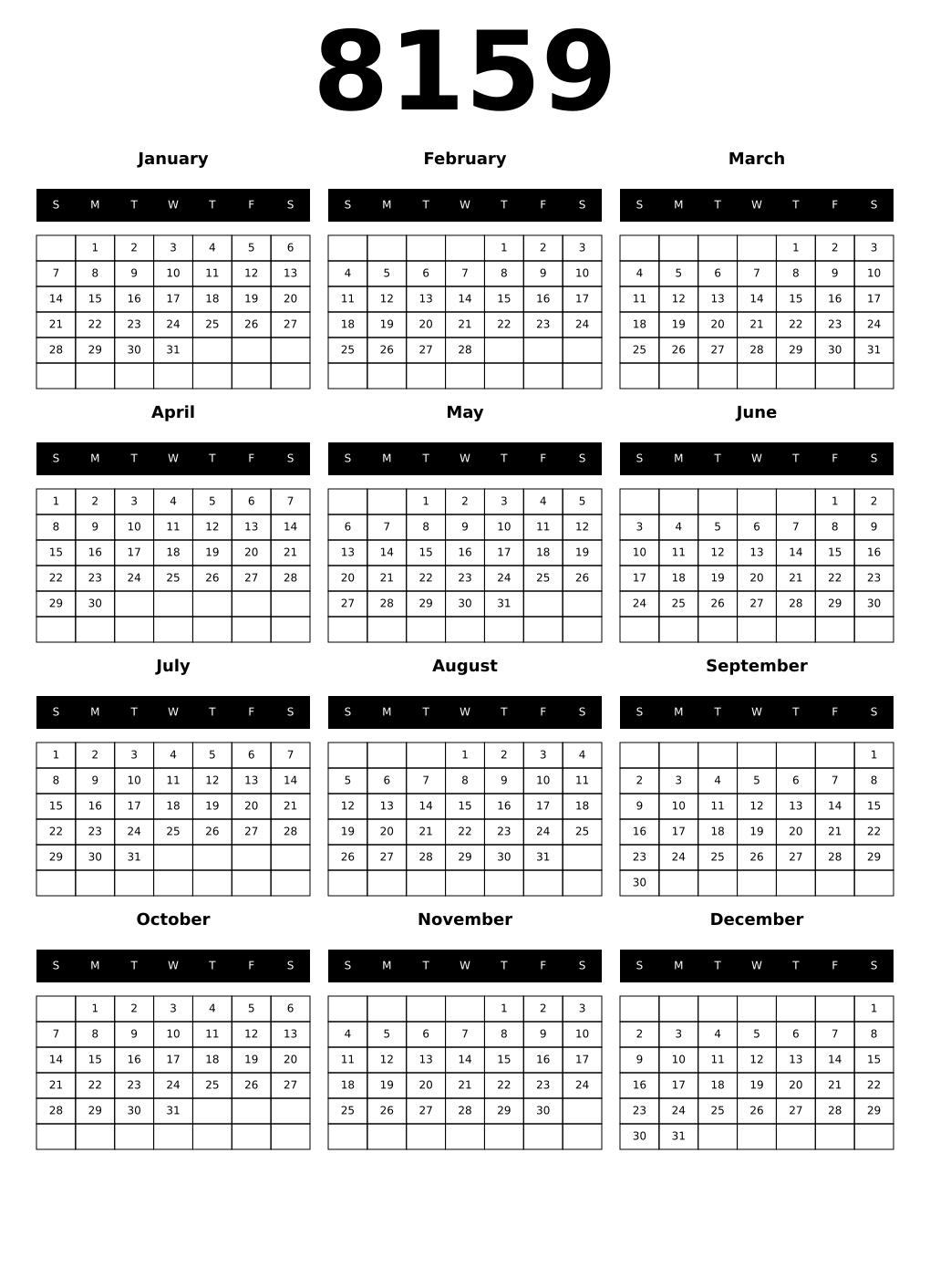 Printable 8159 Calendars