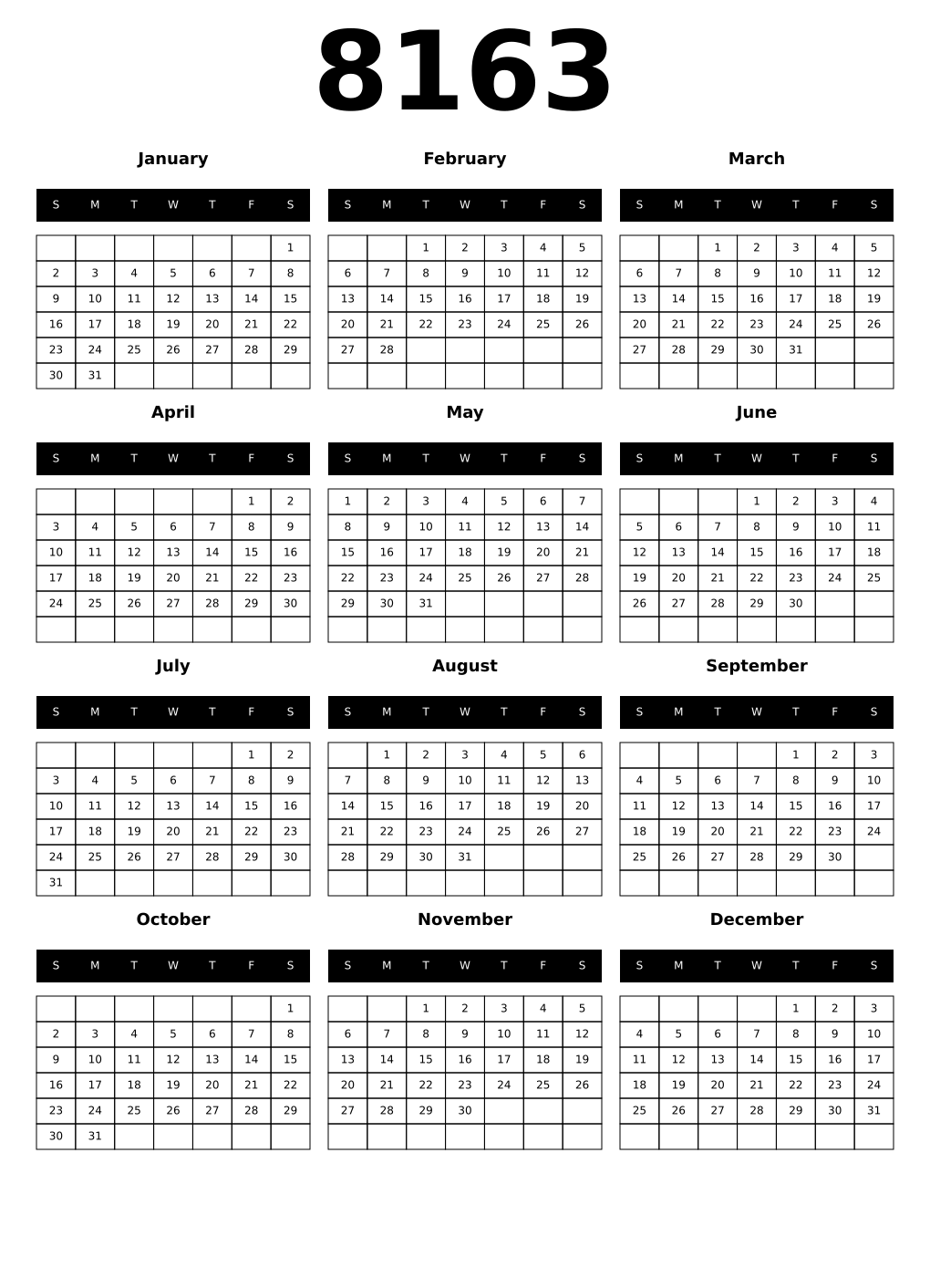 Printable 8163 Calendars