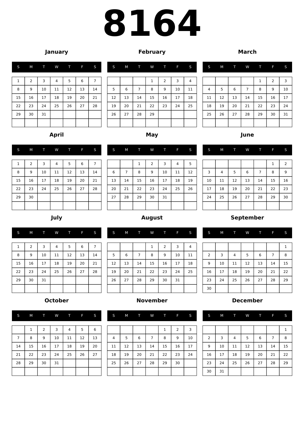 Printable 8164 Calendars