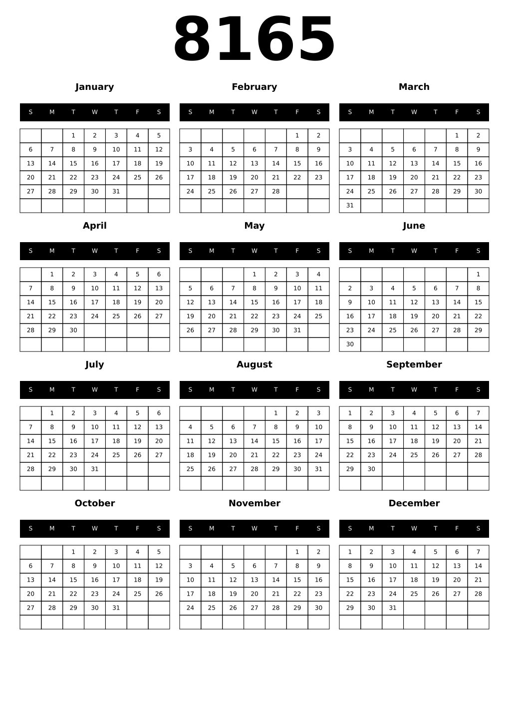 Printable 8165 Calendars
