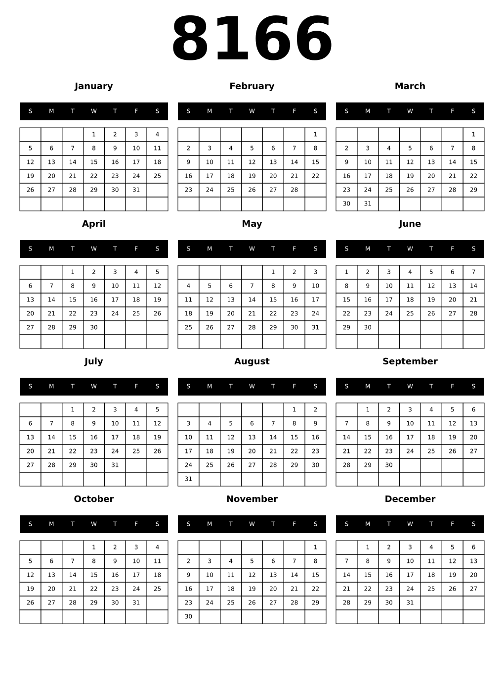 Printable 8166 Calendars