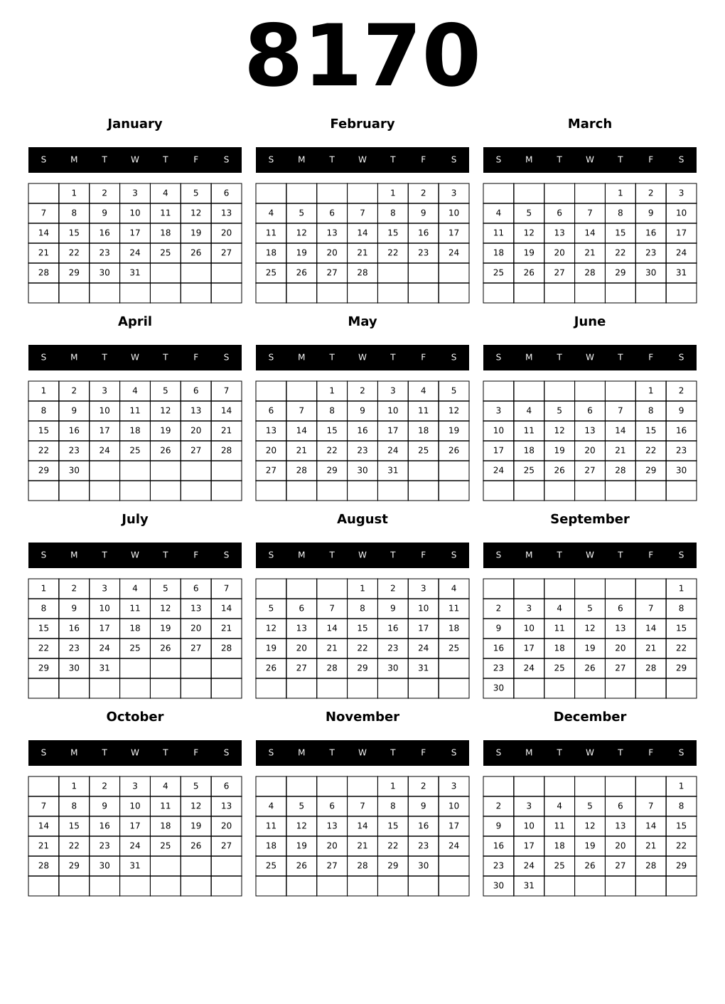 Printable 8170 Calendars