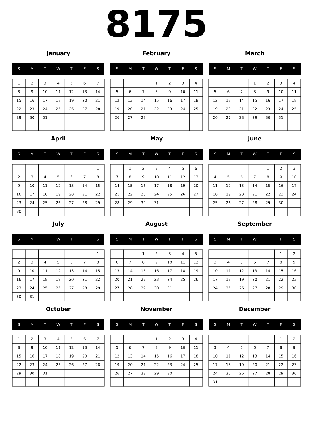 Printable 8175 Calendars