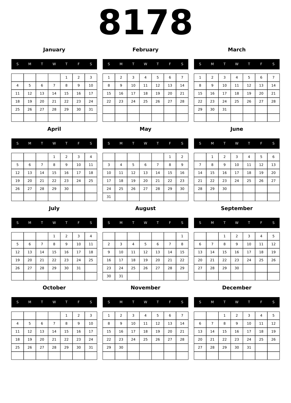 Printable 8178 Calendars