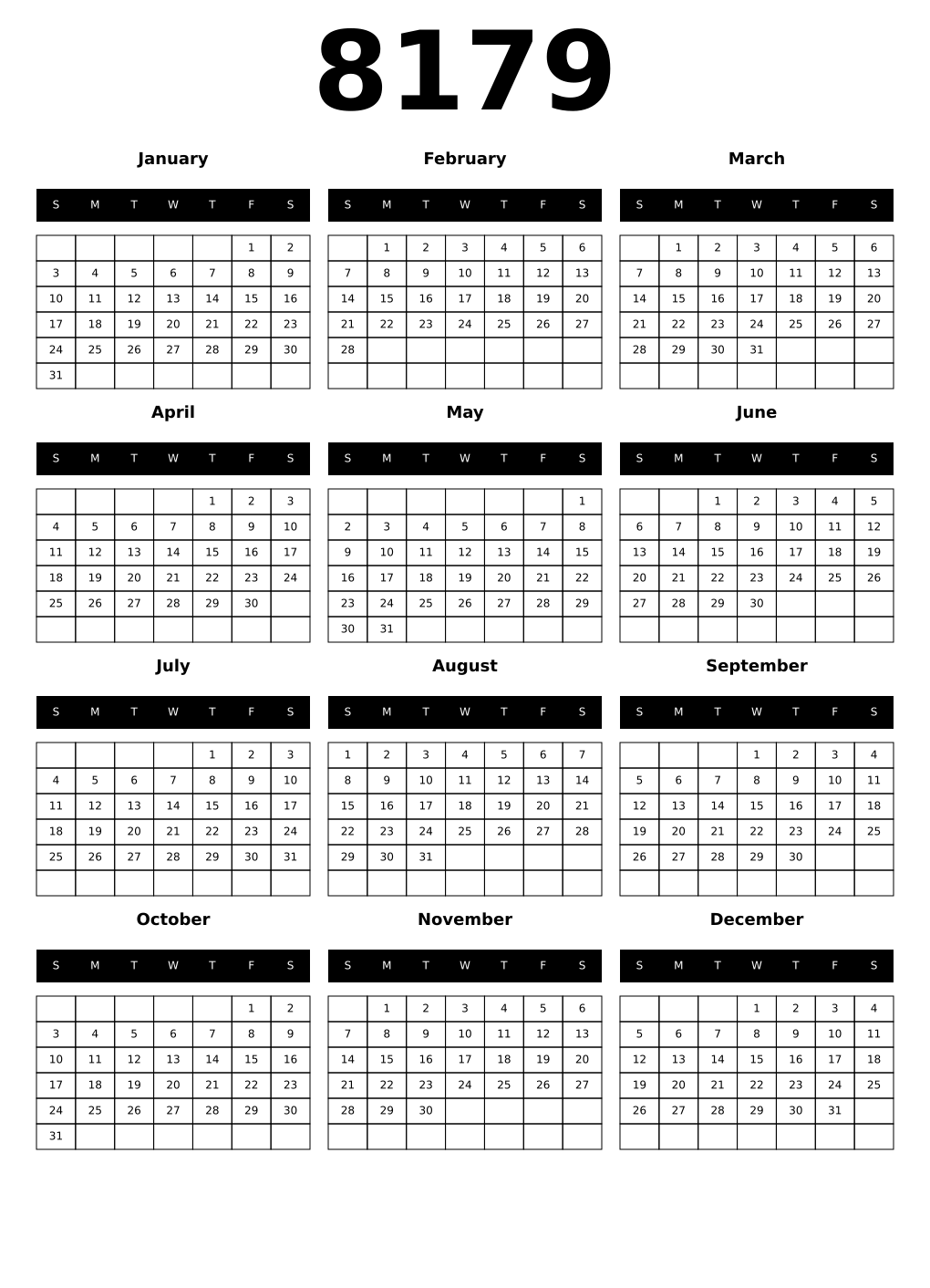 Printable 8179 Calendars