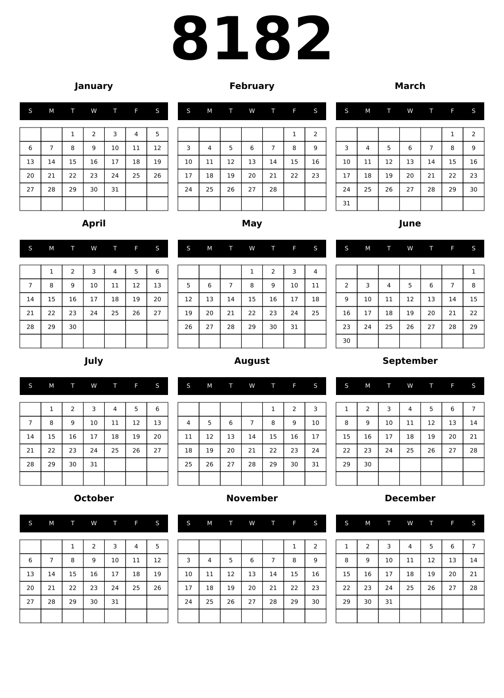 Printable 8182 Calendars