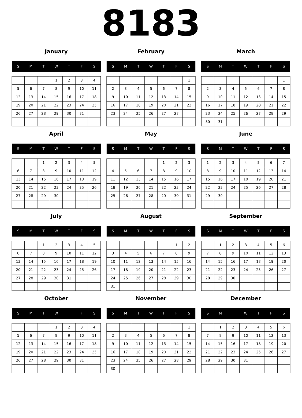 Printable 8183 Calendars