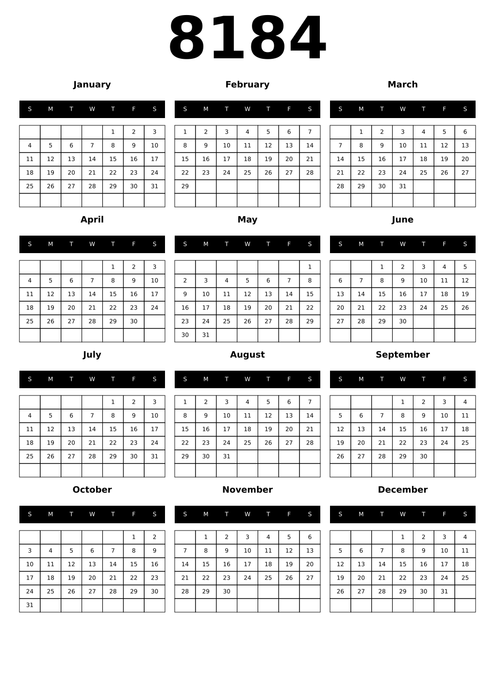 Printable 8184 Calendars