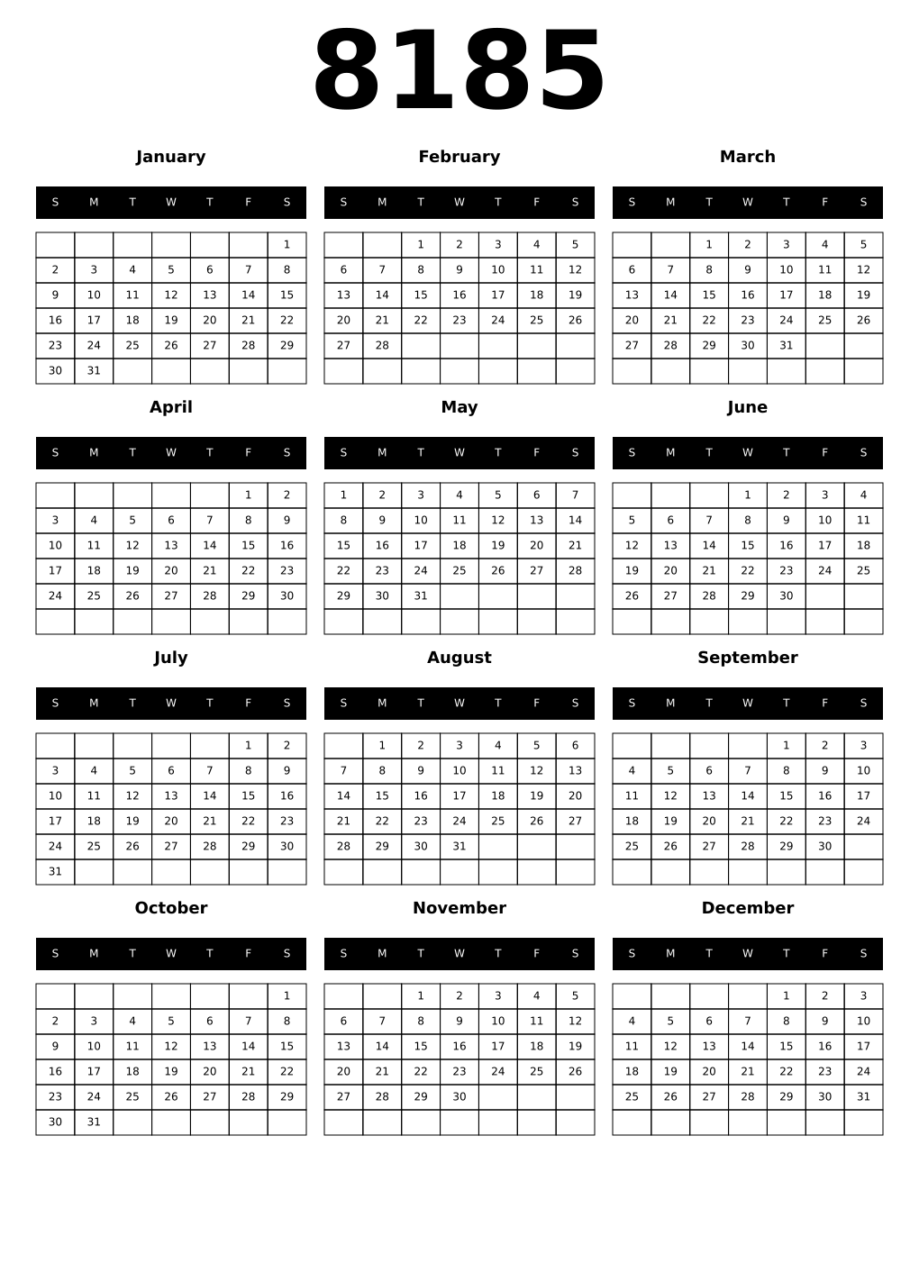 Printable 8185 Calendars