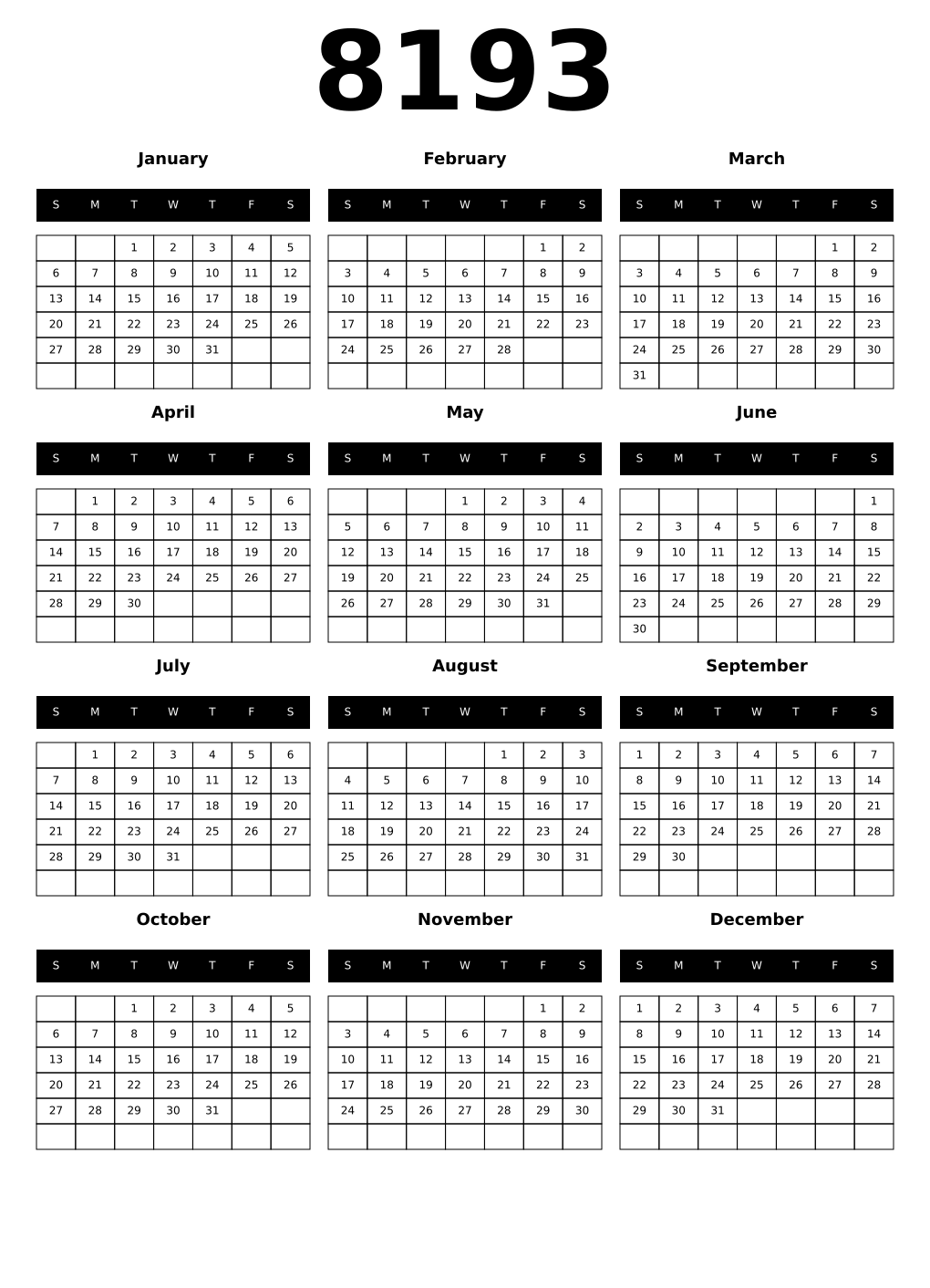 Printable 8193 Calendars