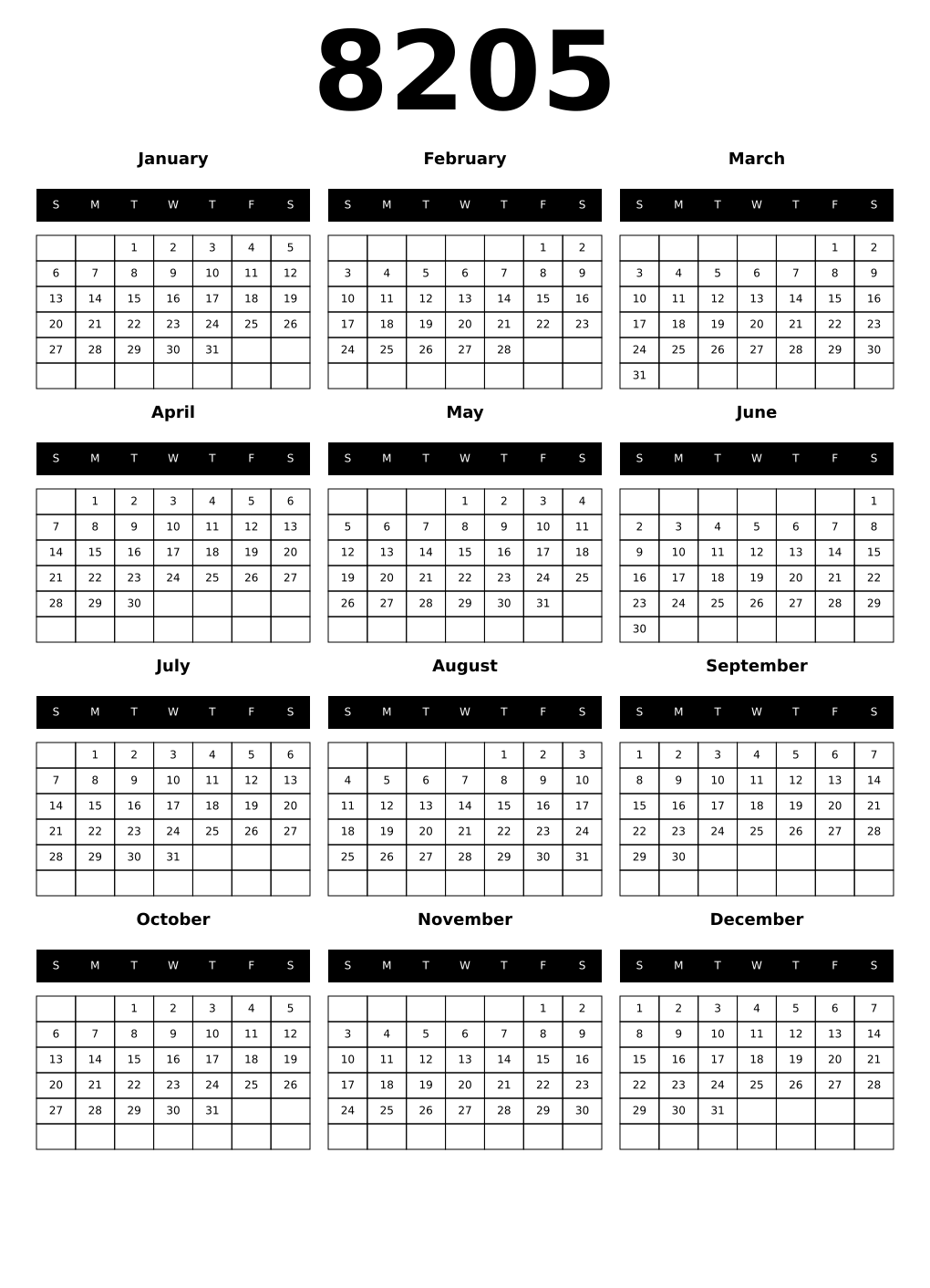 Printable 8205 Calendars