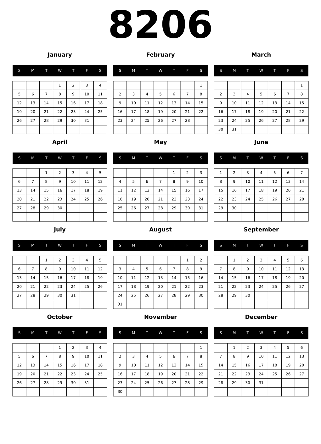 Printable 8206 Calendars