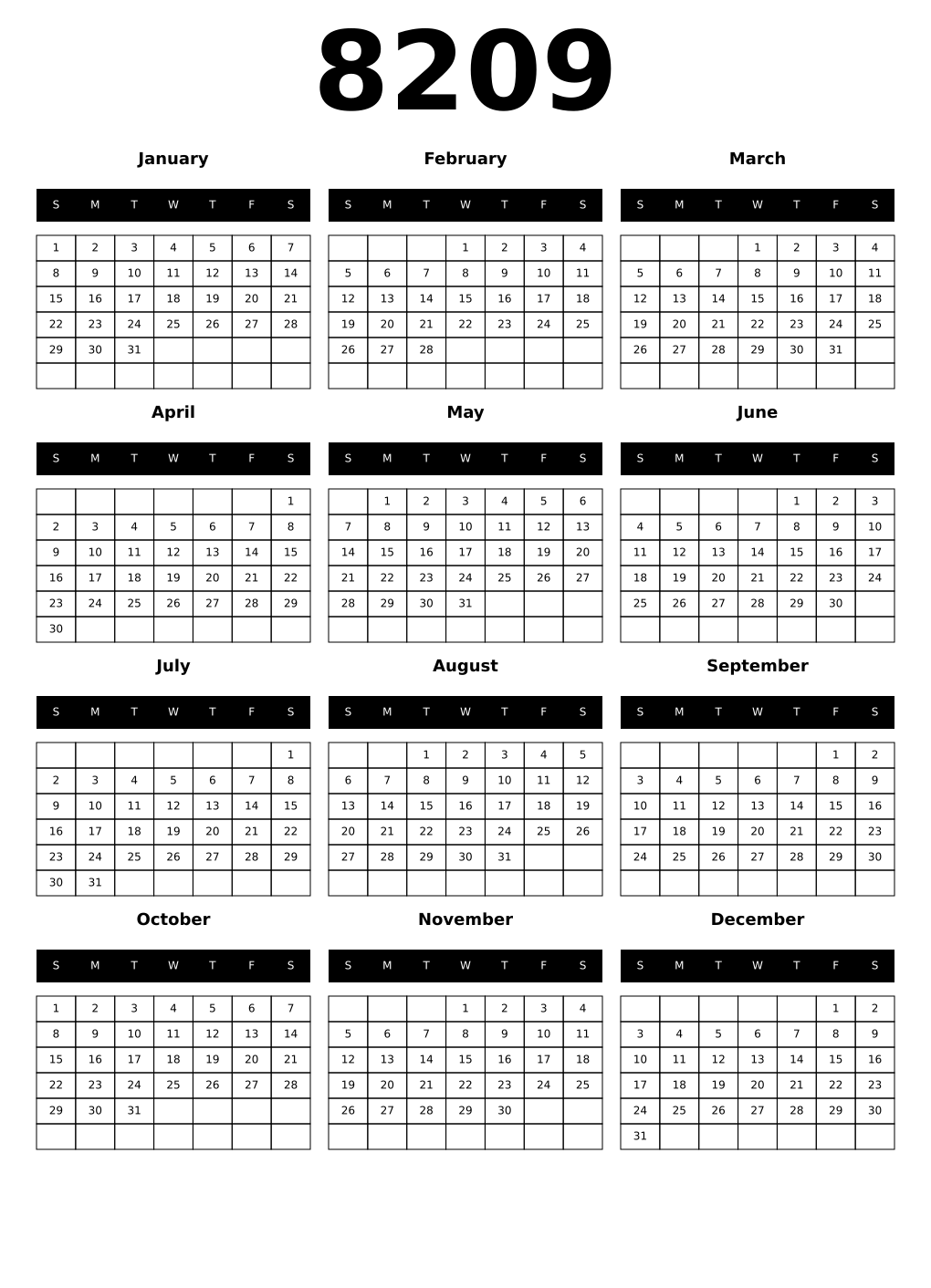 Printable 8209 Calendars