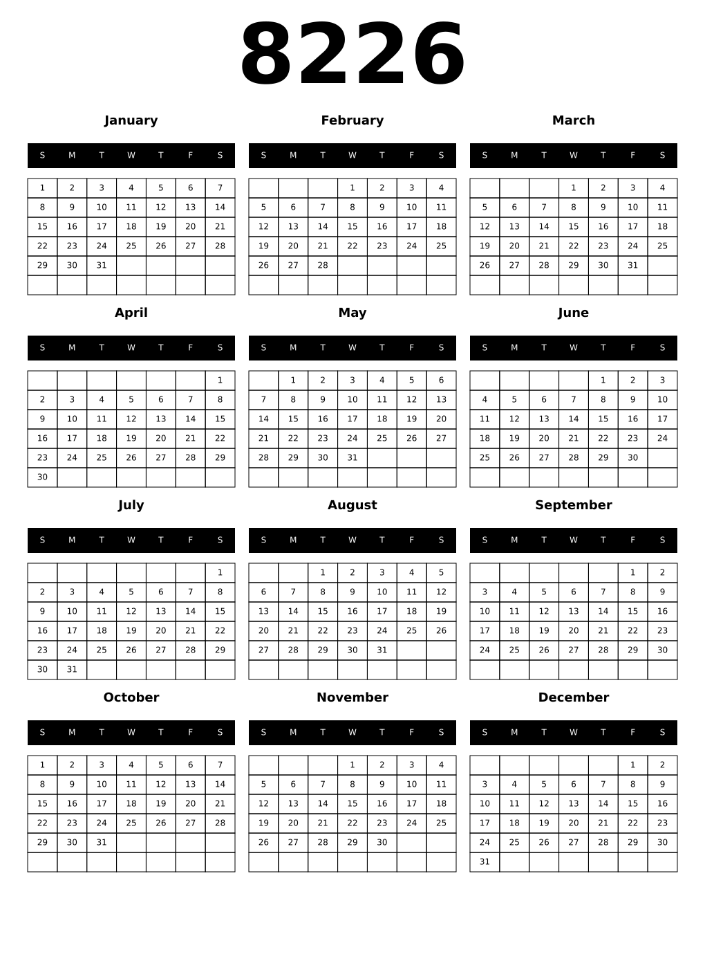 Printable 8226 Calendars