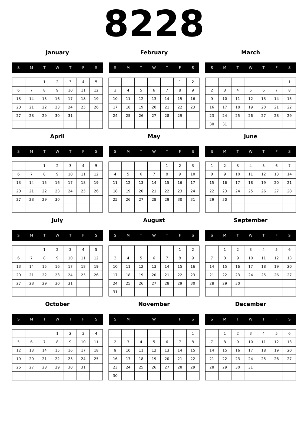 Printable 8228 Calendars