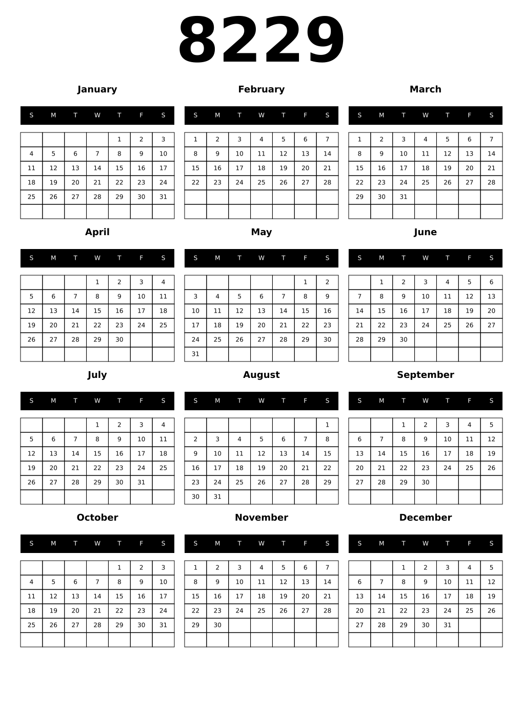 Printable 8229 Calendars