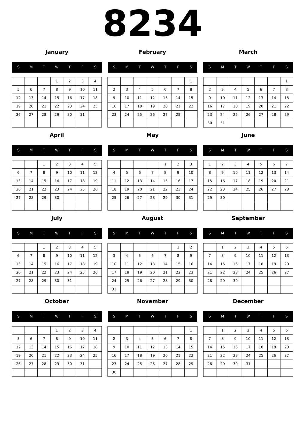 Printable 8234 Calendars