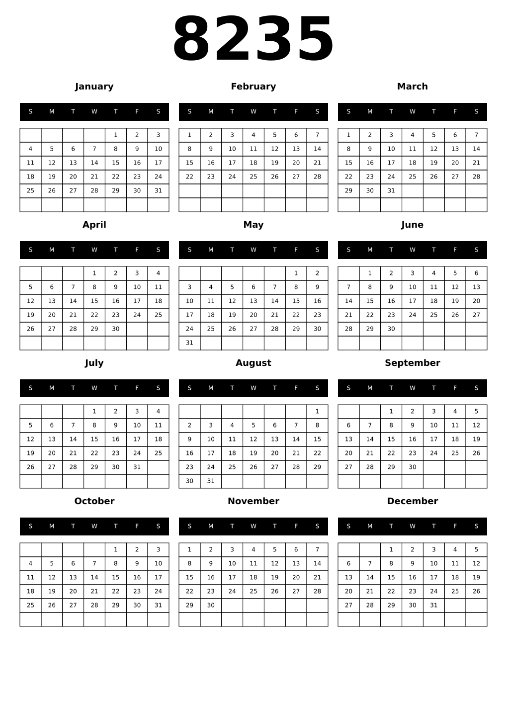 Printable 8235 Calendars