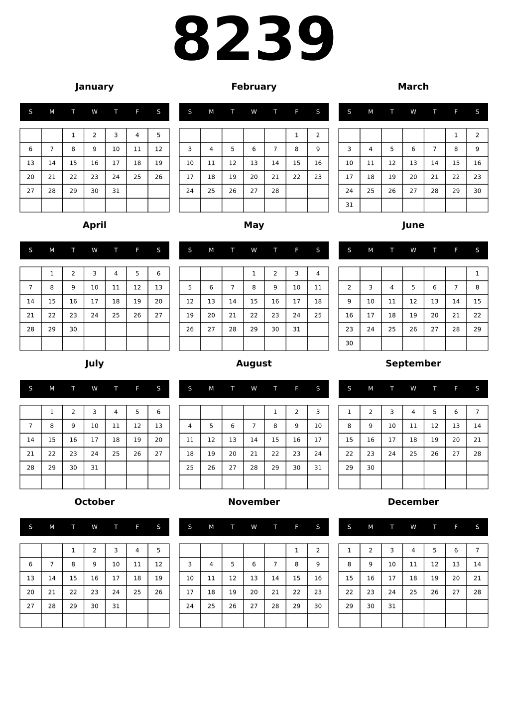 Printable 8239 Calendars