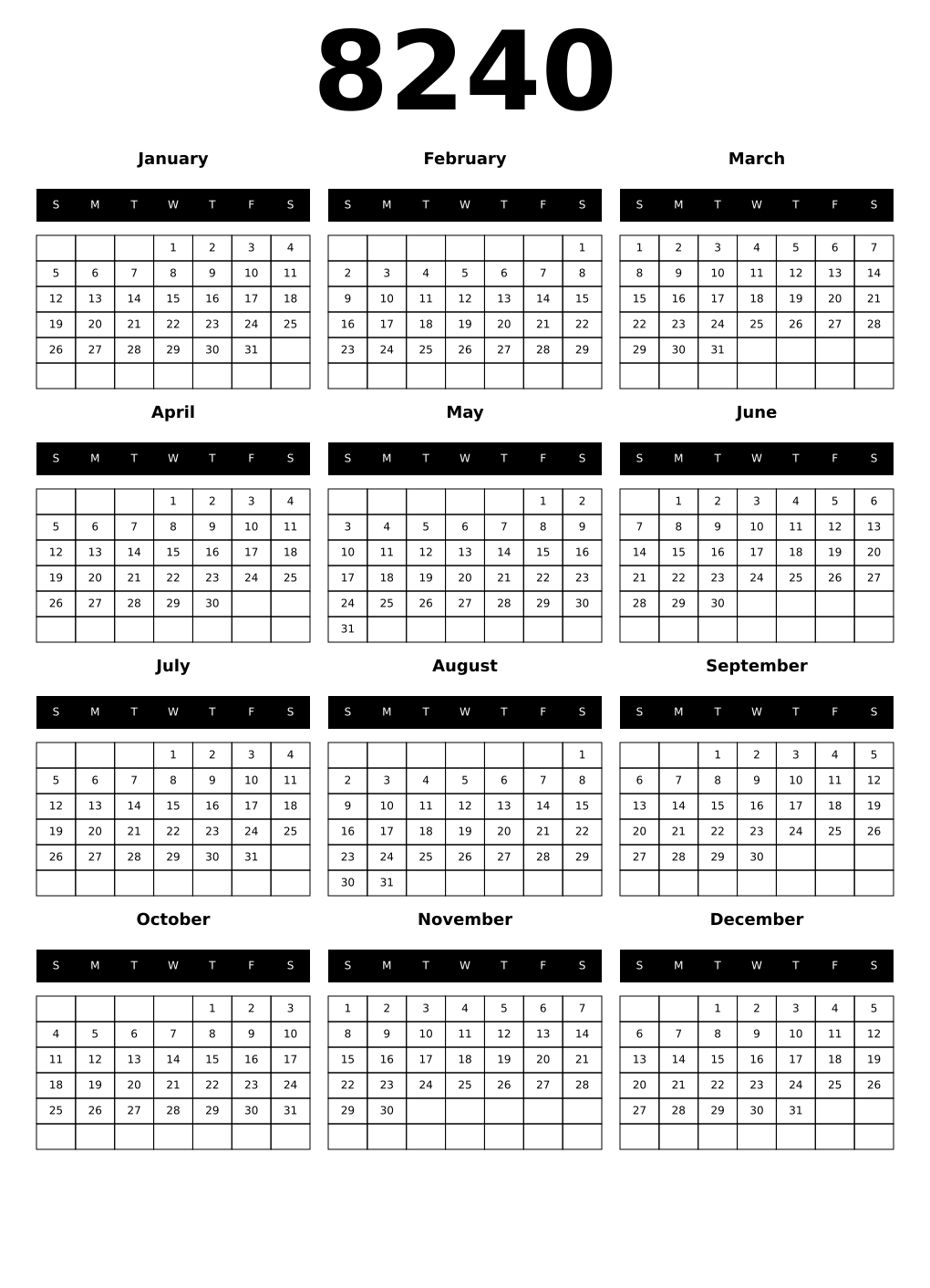 Printable 8240 Calendars