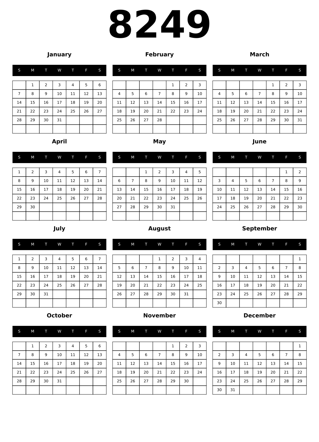 Printable 8249 Calendars