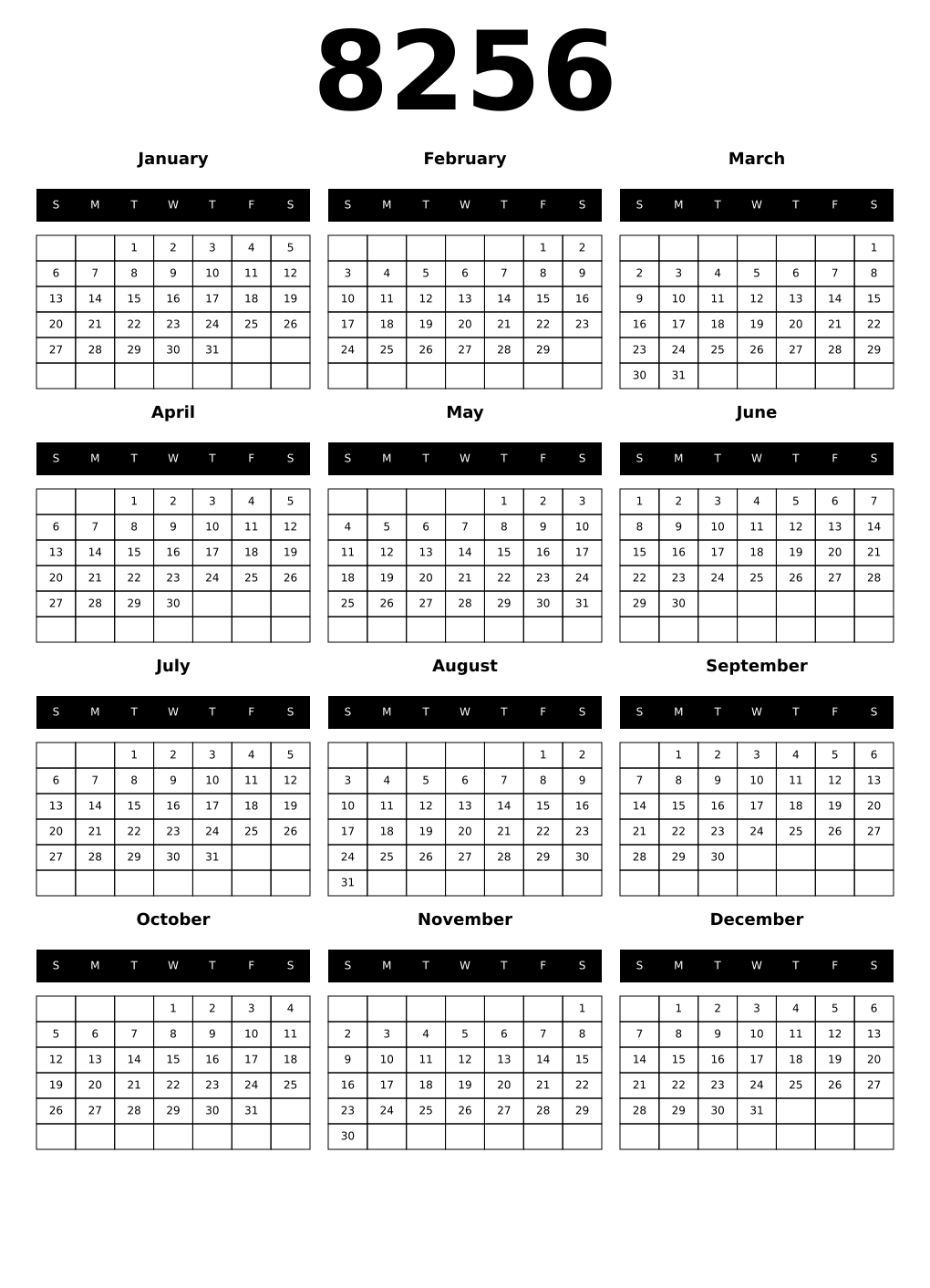 Printable 8256 Calendars