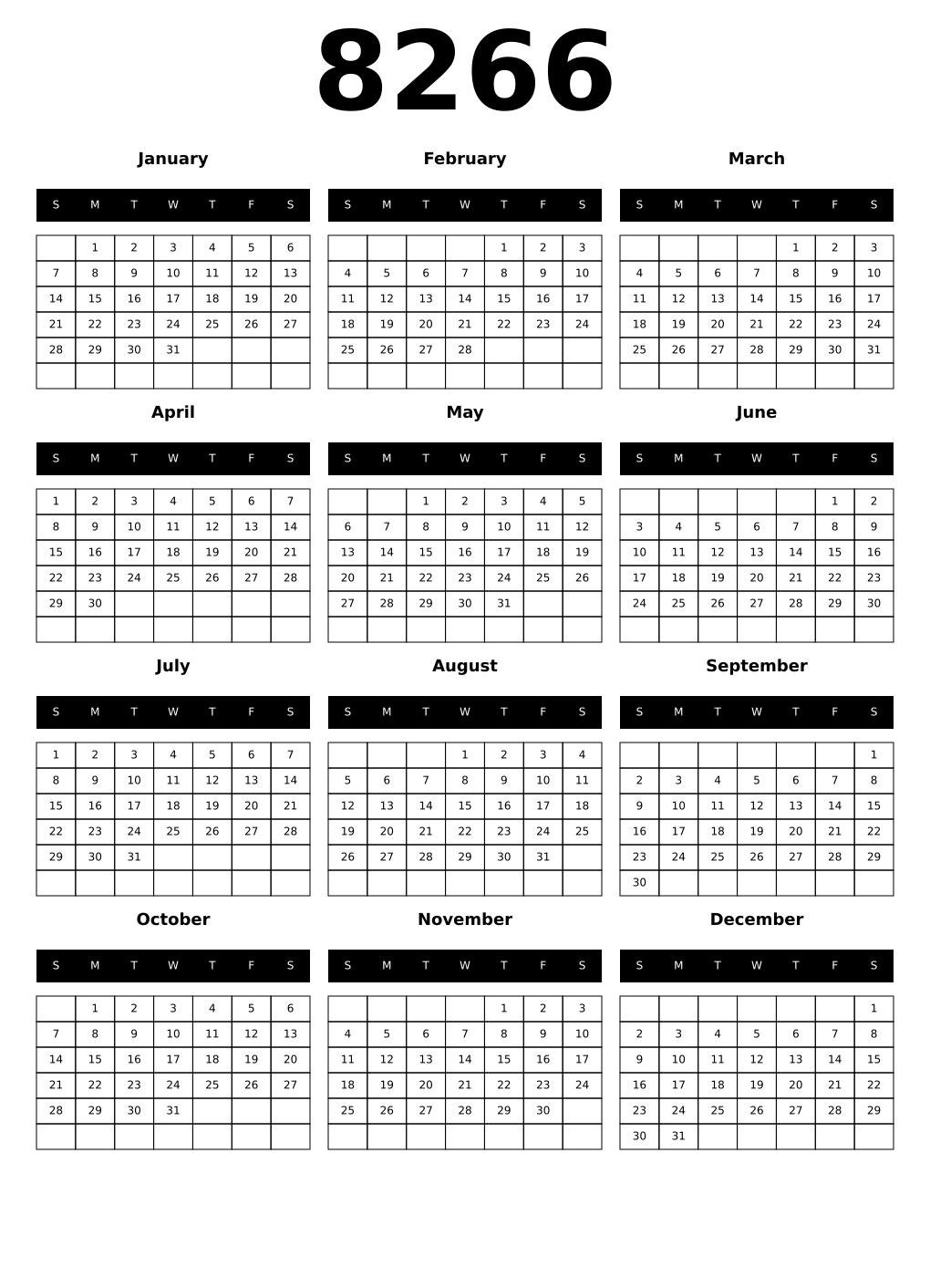 Printable 8266 Calendars