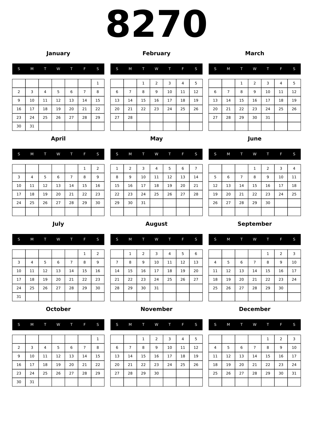 Printable 8270 Calendars