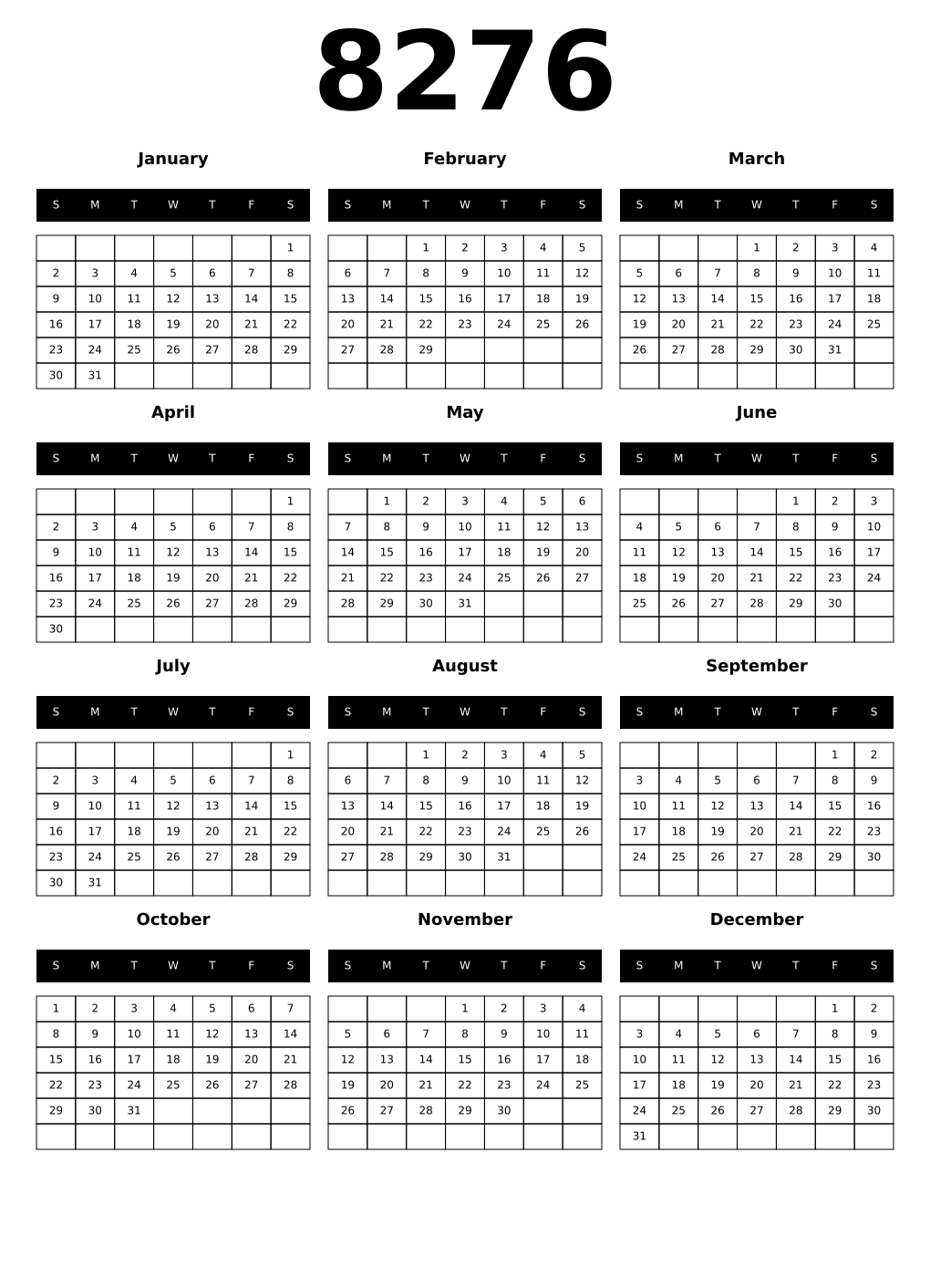 Printable 8276 Calendars