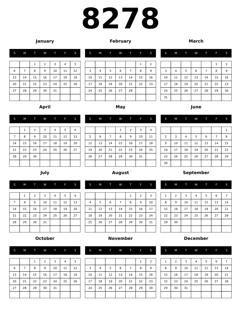 Printable 8278 Calendars