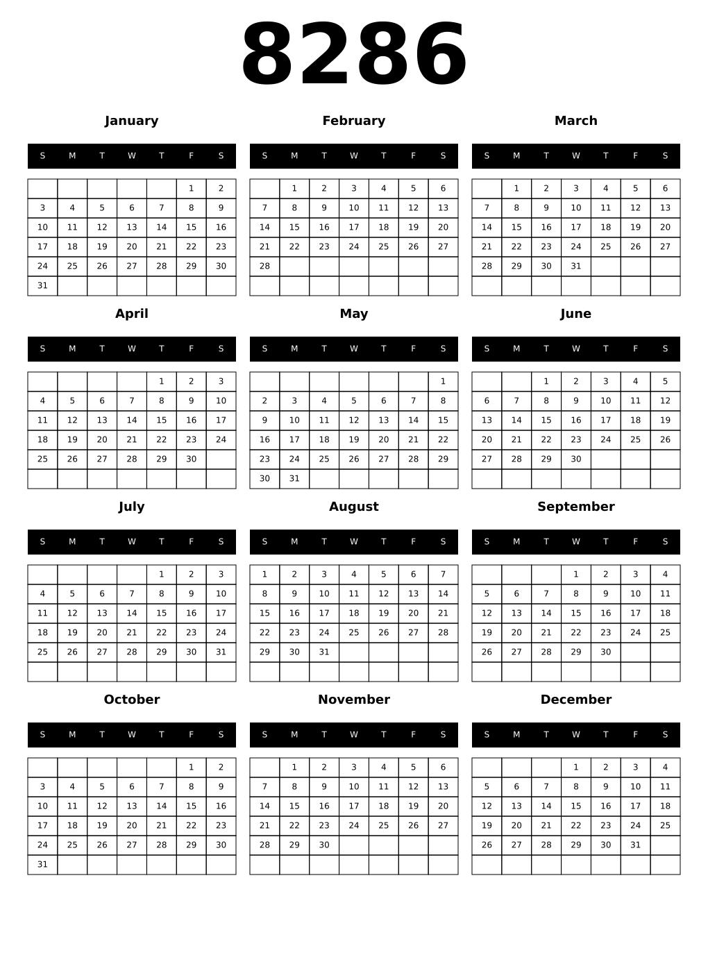 Printable 8286 Calendars