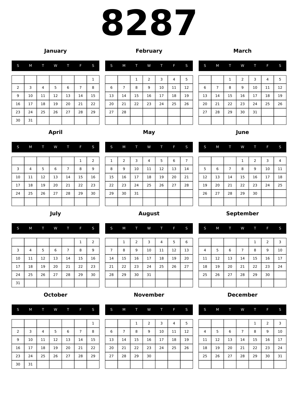 Printable 8287 Calendars