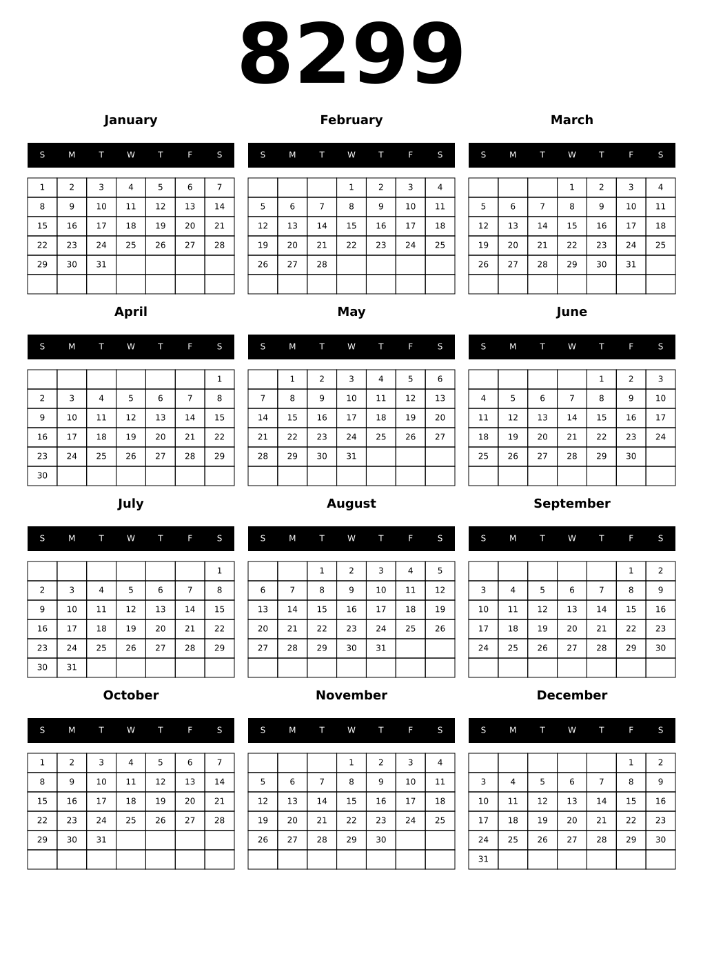 Printable 8299 Calendars