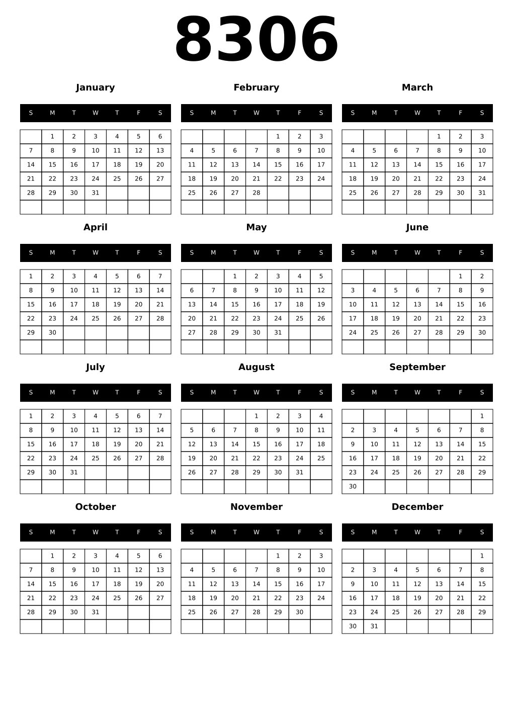 Printable 8306 Calendars