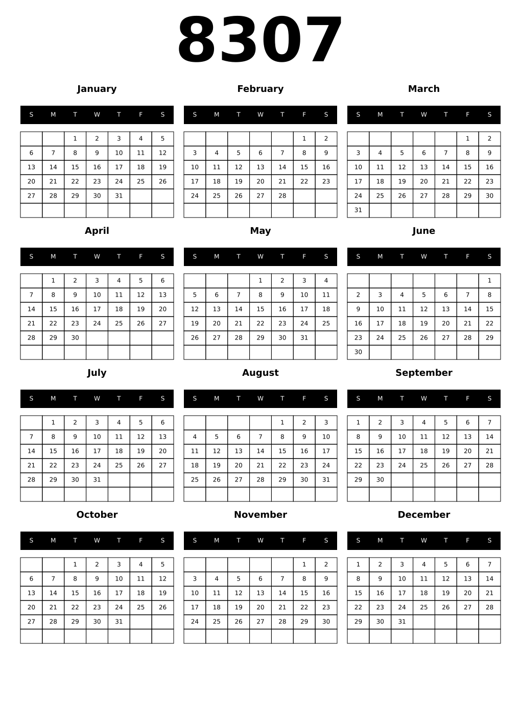 Printable 8307 Calendars