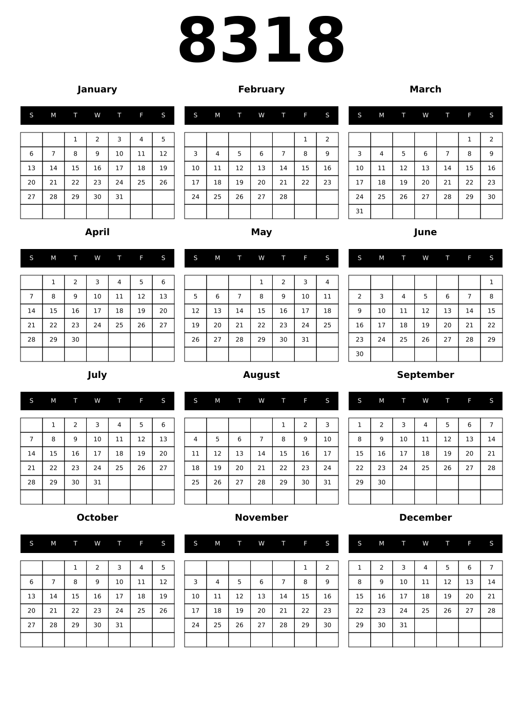 Printable 8318 Calendars