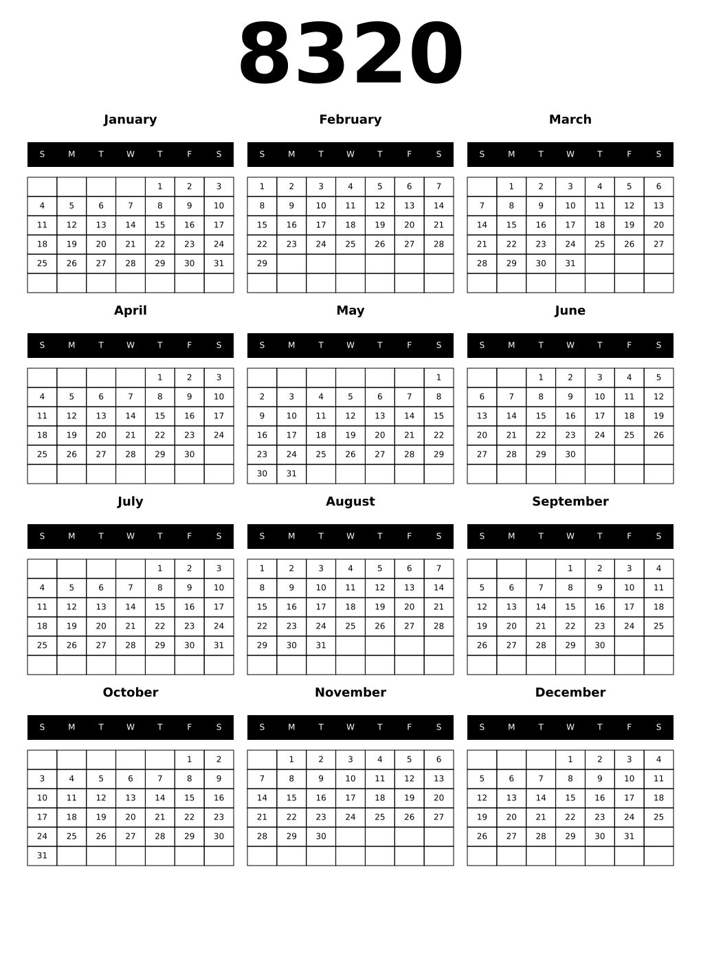 Printable 8320 Calendars