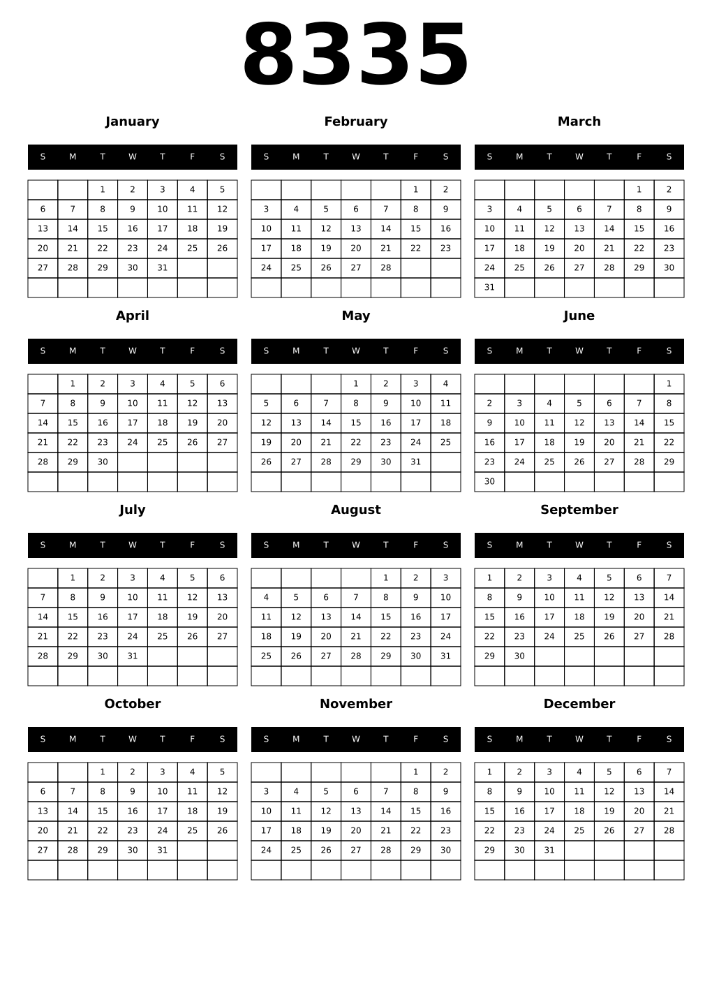 Printable 8335 Calendars