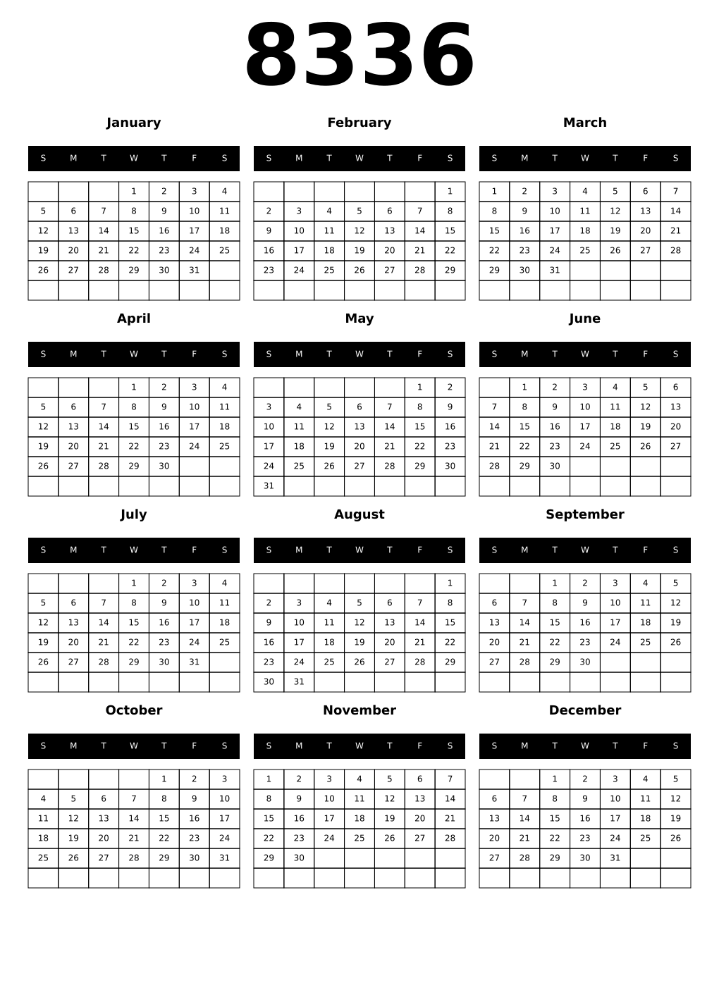 Printable 8336 Calendars