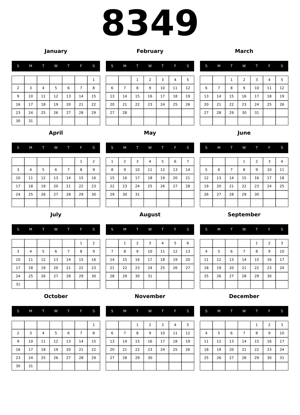 Printable 8349 Calendars