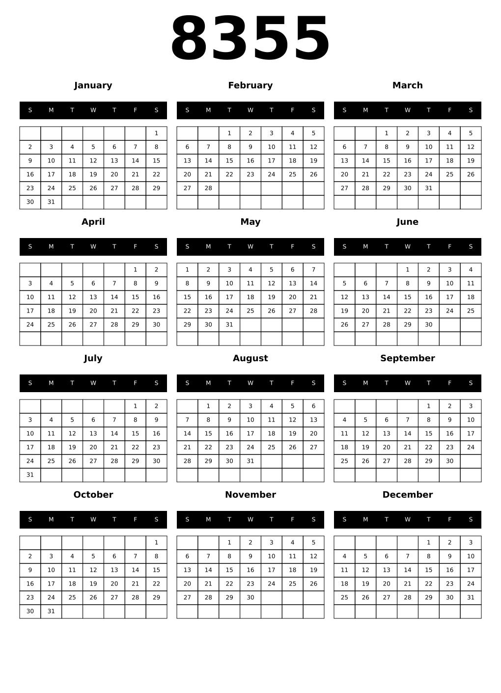 Printable 8355 Calendars