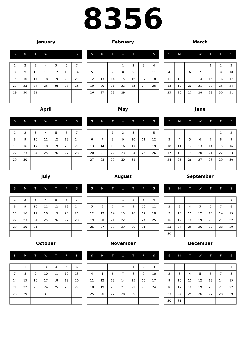 Printable 8356 Calendars