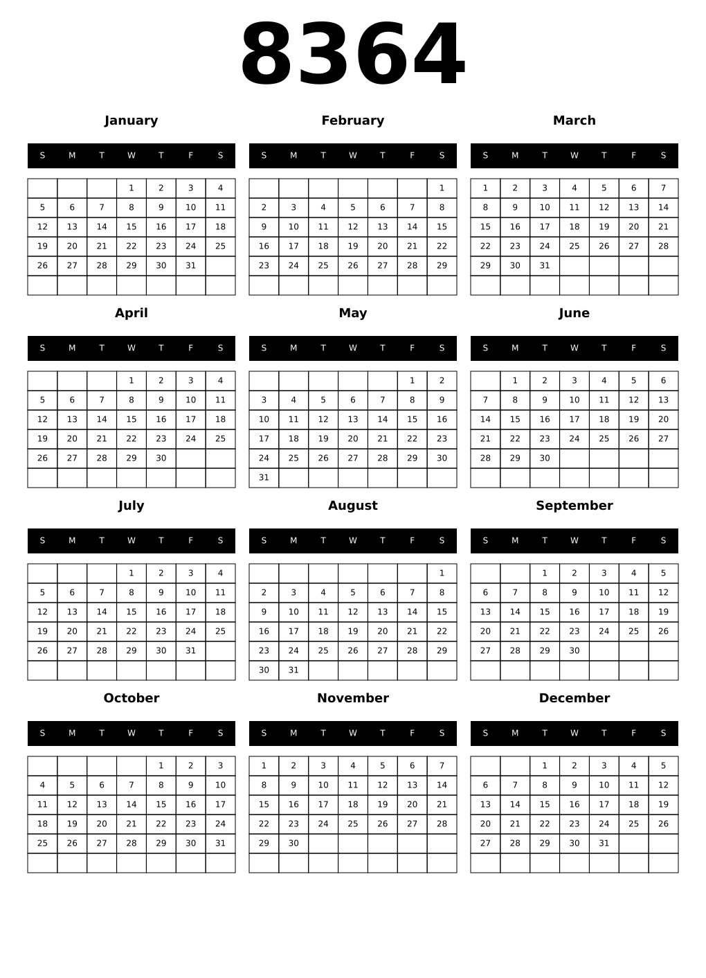 Printable 8364 Calendars
