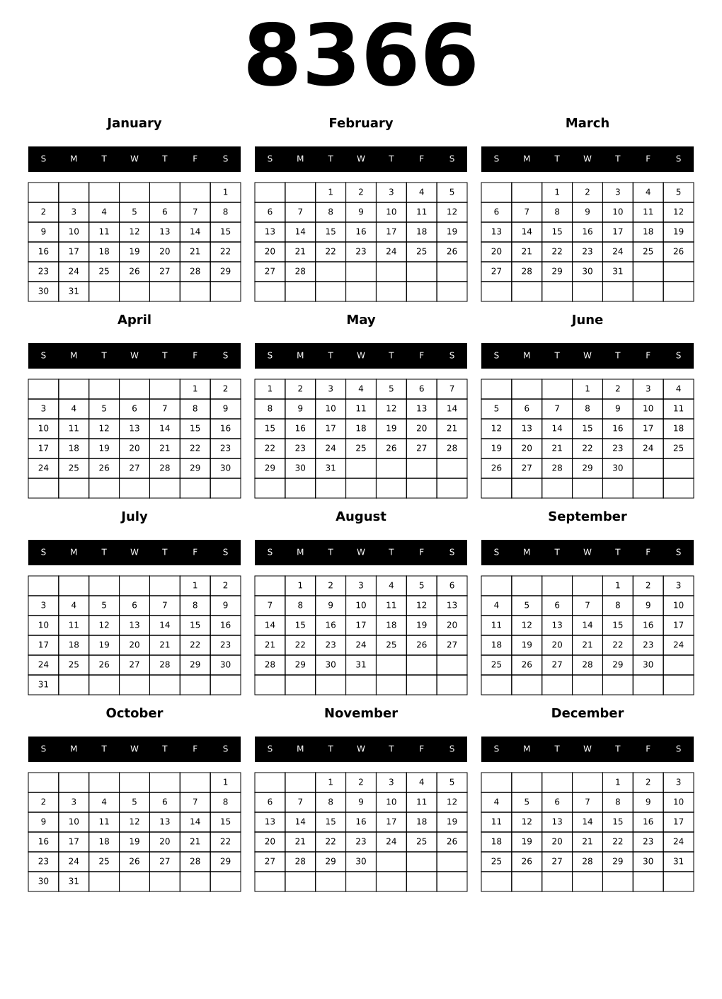 Printable 8366 Calendars