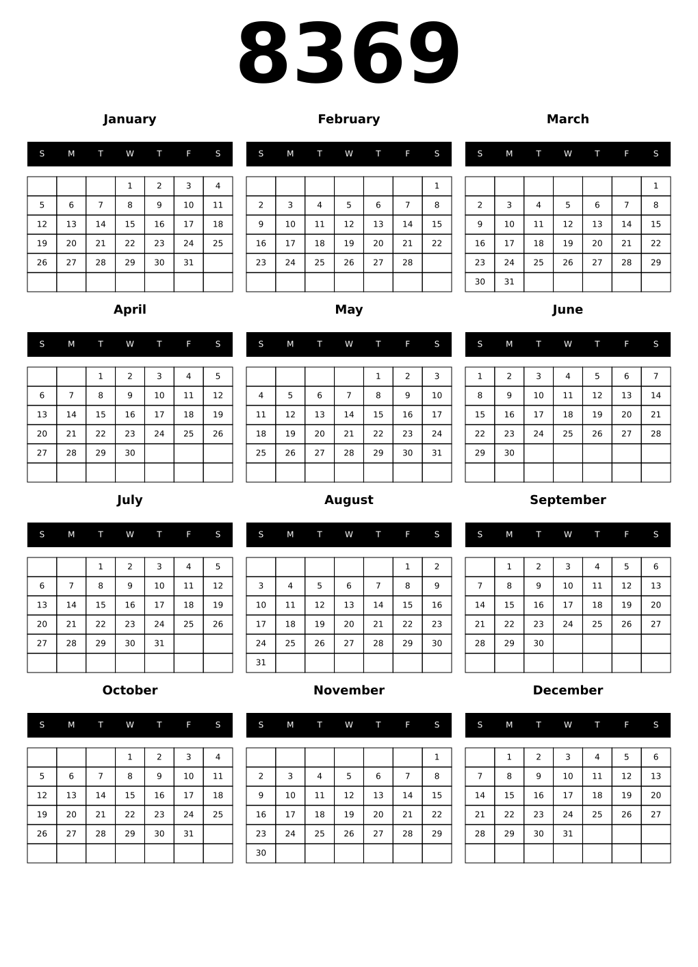 Printable 8369 Calendars