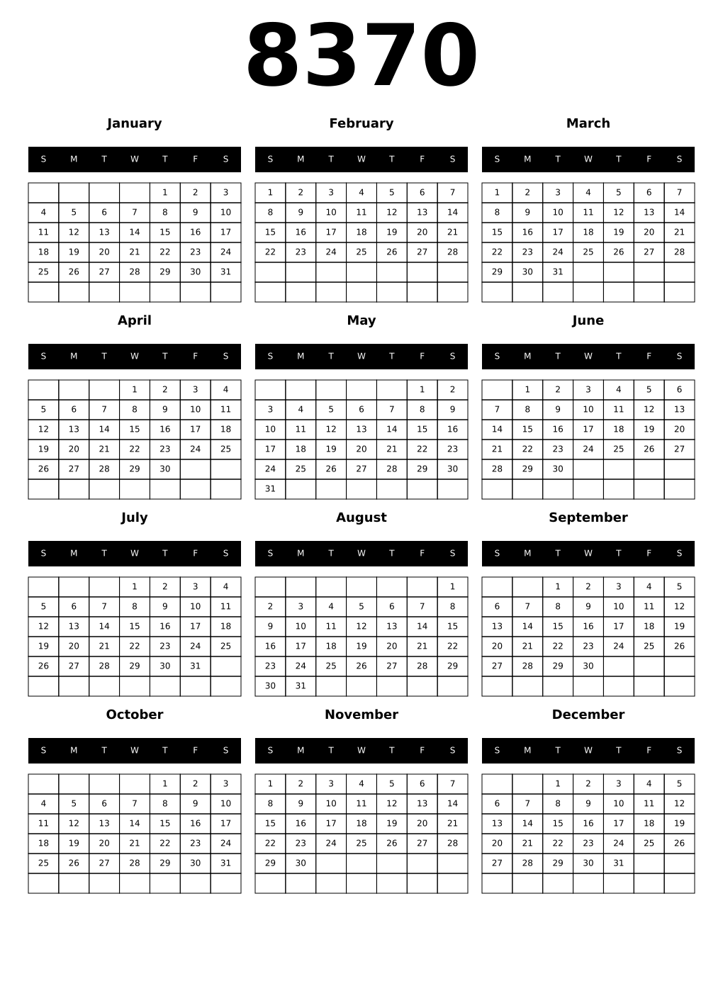 Printable 8370 Calendars